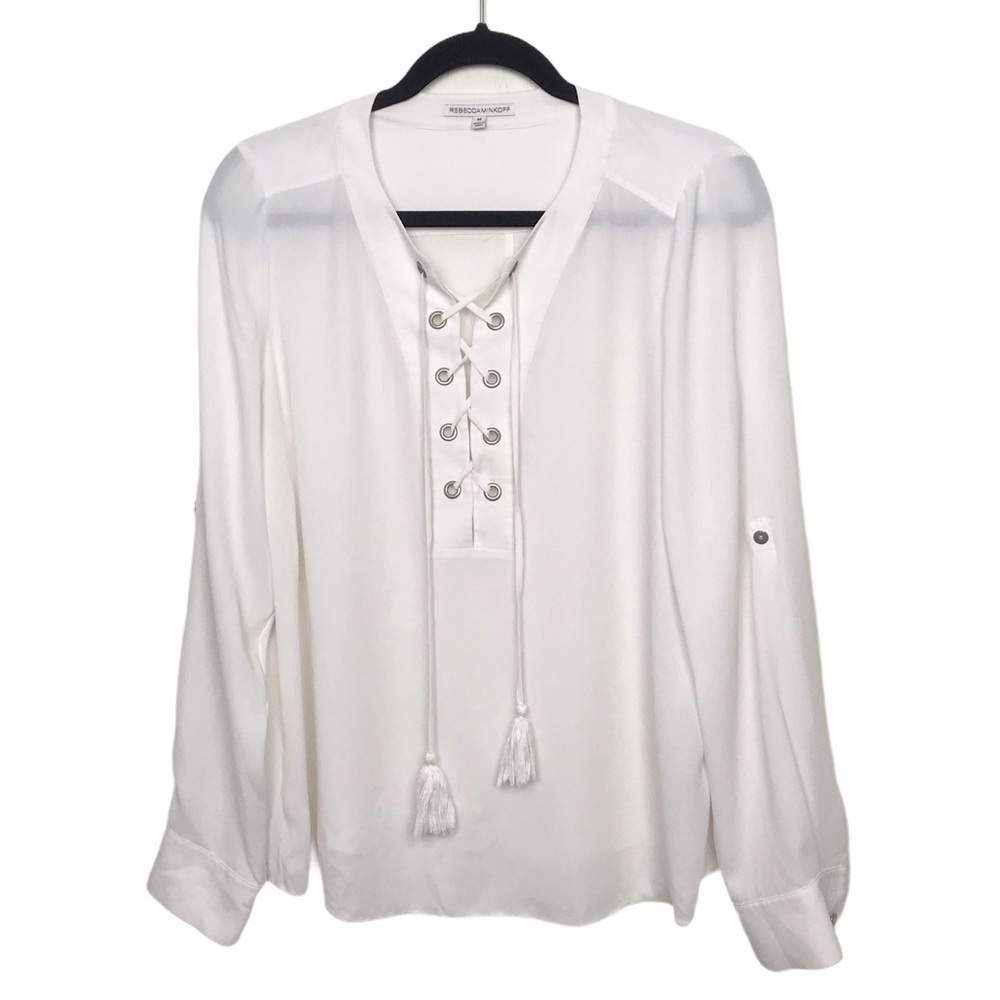 Rebecca Minkoff Henna Lace Up Roll Tab Sleeve Top